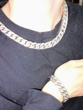 Iced Out Cuban Link Chain & Bracelet Set Silver Tone 23" 8" Heavy Bling